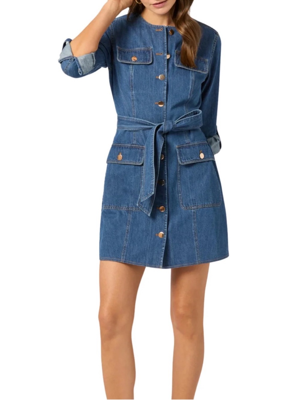 Shoshanna Blue Denim Button-Front Belted Mini Dress